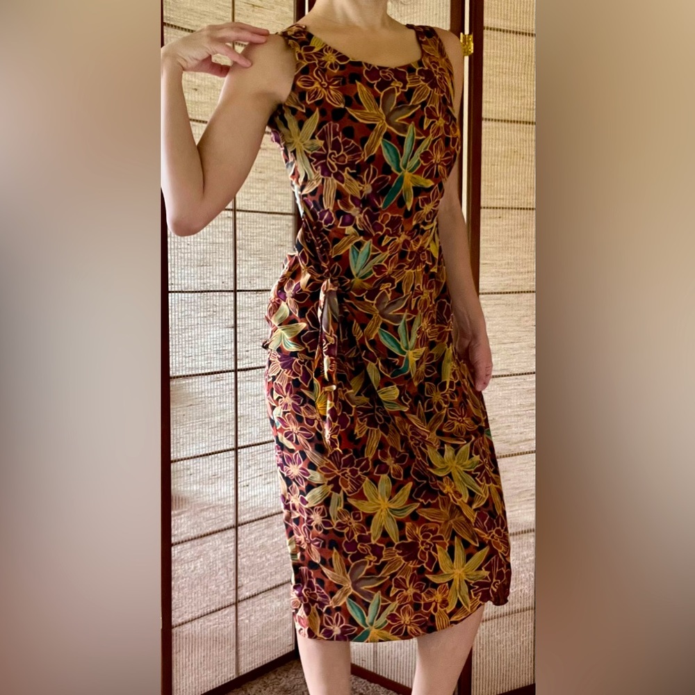 Spenser Jeremy 90s vintage sleeveless silk tropical floral silk dress